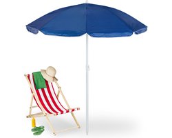 parasol - Ø 160 cm - verstelbaar - kantelbaar - uv-bescherming - draagtas - blauw