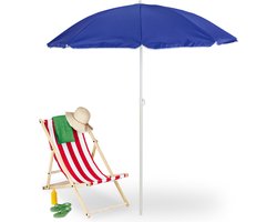 parasol - Ø 160 cm - verstelbaar - kantelbaar - uv-bescherming - met draagtas - blauw