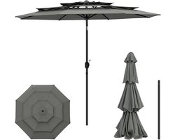 Parasol Ø 292 cm met UV-bescherming en 3 ventilatieopeningen, met zwengel en kantelmechanisme, voor tuin/balkon/strand