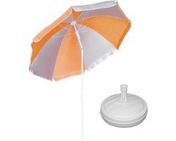 Parasol - Oranje/wit - D120 cm - incl. draagtas - parasolvoet - 42 cm