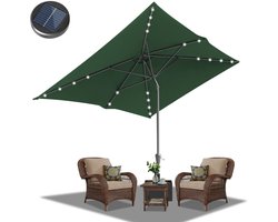 Parasol rechthoekig 2 × 3 m met LED-licht – Metalen frame voor tuin, groen