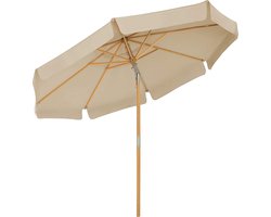 Parasol - Rond - Knikbaar - Parasolribben van Hout - Licht Bruin