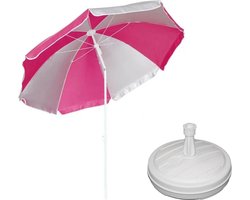 Parasol - Roze/wit - D120 cm - incl. draagtas - parasolvoet - 42 cm