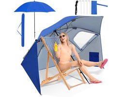 Parasol Strandparasols, Stokparasols en Balkonparasols met 210 cm Zonnenscherm, UV-bescherming 50+ - Inklapbaar, Waterafstotend, Grondpin en Draagtas Inclusief, Perfect voor Strand, Tuin en Balkon als Tuinparasol,Blauw
