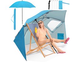Parasol Strandparasols, Stokparasols en Balkonparasols met 210 cm Zonnenscherm, UV-bescherming 50+ - Inklapbaar, Waterafstotend, Grondpin en Draagtas Inclusief, Perfect voor Strand, Tuin en Balkon als Tuinparasol, Hemelsblauw