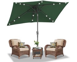 Parasol - Tuin - 140x210 cm - Stokparasol - met LED - UPF 50+ - 30° Kantelbaar - Waterdicht - Balkonparasol - Zweefparasol - Groen