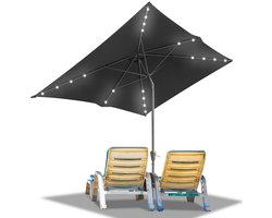 Parasol - Tuin - 200x300 cm - Stokparasol - met LED - UPF 50+ - 30° Kantelbaar - Waterdicht - Balkonparasol - Zweefparasol - Grijs