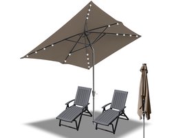 Parasol - Tuin - 200x300 cm - Stokparasol - met LED - UPF 50+ - 30° Kantelbaar - Waterdicht - Balkonparasol - Zweefparasol - Taupe
