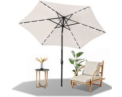 Parasol - Tuin - 270CM - Stokparasol - met LED - UV50+ - 30° Kantelbaar - Waterdicht - Balkonparasol - Zweefparasol - GrijsBeige