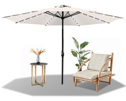 Parasol - Tuin - 350CM - Stokparasol - met LED - UV50+ - Waterdicht - Balkonparasol - Zweefparasol - Beige