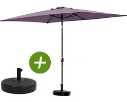 Parasol tuin tuinparasol "Sol 2" - Rechthoekig - 2 x 3 m - Paars + inclusief parasolvoet tegel / parasoltegels