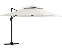 Parasol – Tuinparasol – Zonneparasol – Terrasparasol – Offset Parasol – 3x3 Meter – Kantelbaar en Draaibaar – Dubbel Dak voor Ventilatie – Beige Polyester