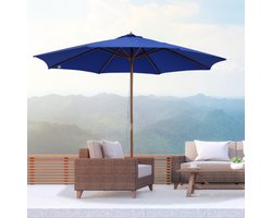 Parasol voor balkon, 300 cm zweefparasol, houten tuinparasol, balkonparasol, bamboe, blauw