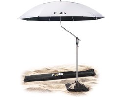 Parasol voor strand, reizen, windbestendig, stabiel, strandscherm, groot, klein, uv-bescherming 50, strandzonwering, licht draagbaar, diameter 180 cm, strandparasol, stormparasol met grondpen