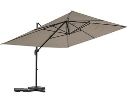Parasol vrijhangend tuin zweefparasol aluminium "Sky 4" - 3 x 4 m - Taupe - grijs bruin