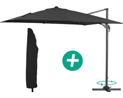 Parasol vrijhangend tuin zweefparasol Aluminium "Sun 3" - Vierkant - 3 x 3 m - Zwart + beschermhoes parasol