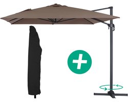 Parasol vrijhangend tuin zweefparasol Aluminium "Sun 4" - Rechthoekig - 3 x 4 m + beschermhoes - Taupe - grijs bruin