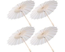 Parasol wit papier handvat diameter 30 cm - decoratie tuinfeest - Oosters Aziatisch thema festiviteit