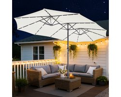 Parasol XXL Crème met LED verlichting – 3-kops design voor maximale schaduw