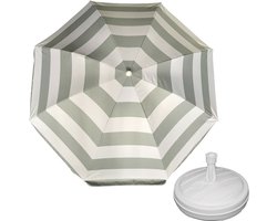 Parasol - Zilver/wit - D180 cm - incl. draagtas - parasolvoet - 42 cm