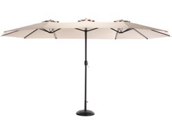 Parasol Zonnescherm 14.8FT Groot Buiten Zonnescherm Strand Zonnescherm Zwembad Zonnescherm Khakikleur Staal Dubbelzijdig Rechthoekig Met Krukken Zonder Onderstel Tuin Terras Buiten Gebruik