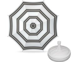 Parasol - Zwart/wit - D160 cm - incl. draagtas - parasolvoet - 42 cm