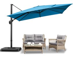 Parasol - Zweefparasol - Vrijdragende Parasol – Grote Parasol – Tuinparasol – Draaibare Parasol – 3X3 Meter – UV-Bestendig – Waterafstotend - Blauw