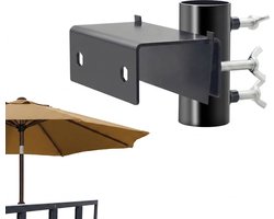 Parasolhouder Balkon - Parasolhouder - balkonleuning - metaal - Zwart - Verstelbaar - Balkonhek Bevestiging - Parasolvoet - Ruimtebesparend - Universeel - Stabiel - Parasol Klem - Weerbestendig