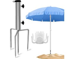 Parasolhouder - Met 4 haringen - parasolboor - Parasolvoet - Parasolharing - Parasolpen - Parasolstandaard - Parasolstandaard voor in de Grond - Staat Stevig in de Grond - Universeel geschikt voor stokdiameter t/m 36mm - Voor strand/zand/gazon/land