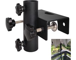 Parasolhouder - Parasolklem - Balkon Parasol Houder - TENZHVXI® - Verstelbare Klem Voor Ronde En Vierkante Relingen - Roestvrij Staal Met Zwarte Coating - Geschikt Voor Palen 2,5 Tot 3,8 Cm - Inclusief Montagebouten - Ideaal Voor Balkon Boot En Tuin