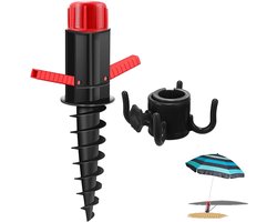 Parasolhouder - Parasolstandaard - Parasolvoet - Parasolpen - Parasolboor- Parasolharing - Schroefmodel - Parasolstandaard voor in de Grond - Staat Stevig in de Grond - 2 Handvaten - Zwart - Voor stangen van 22-32 mm - Voor strand/zand/gazon/land