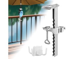 Parasolhouder voor balkon - instelbaar en verlengd - met ophanghaken - geschikt voor leuningen, terrassen en tafels