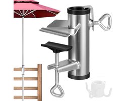 Parasolklem, parasolvoet voor reling, tafelparasolvoet (zilver)