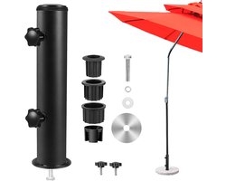 Parasolpen - Parasolharing - Paraplupaalbevestiging - Parasolstandbuis met 3 Verloopring (48/38/32 mm) - Parasol voor Balkon - Waterdicht en Roestvrij - Zwart