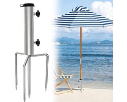 Parasolstandaard met pen - Grondpen Parasol - Buiten Zitten - Verstelbare Hoek - 46 cm Lengte - Zilver