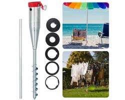 Parasolstandaard voor in de Grond - Parasolvoet - Grondboor Parasol - Parasolhouder Grond - Schroefmodel - Grondanker - Ook voor Droogmolen - Lengte 56cm - Diameter 65mm - Gegalvaniseerd - Met 5 Adapters
