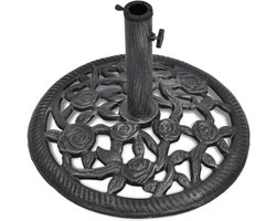 Parasolvoet Gietijzer 12 kg - Universele Parasolstandaard Ø 48 cm - Inclusief Adapters 35/38/48 mm - Klassiek Bloemenpatroon - Zwart & Groen