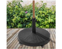 Parasolvoet - LuxeGarden - Rotan look - Wielen - Zwart