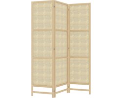 Paravent 3-delig 135 x 180 cm - Opvouwbare ruimteverdeler van hout en rotan - Natuurlijke scheidingswand voor privacy