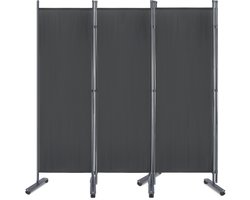 Paravent 3-delig Vrijstaande Scheidingswand 275x180cm Inklapbaar Schermen met Kunststof Poten Privacy & Beveiligingsschermen Donkergrijs voor Tuin/Terras/Gazon/Wonen, NAIZY