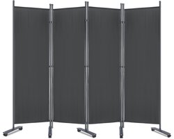 Paravent 4-delig Vrijstaande Scheidingswand 225x180cm Inklapbaar Schermen met Kunststof Poten Privacy & Beveiligingsschermen Donkergrijs voor Tuin/Terras/Gazon/Wonen, NAIZY