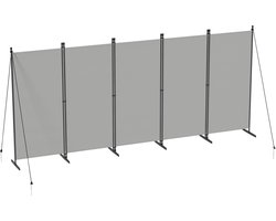 Paravent 5-delig Vrijstaande Scheidingswand met Haringen en Scheerlijnen 400x180cm Inklapbaar Schermen Privacy & Beveiligingsschermen Lichtgrijs voor Tuin/Terras/Gazon/Wonen, NAIZY