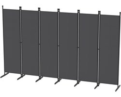 Paravent 6-delig Vrijstaande Scheidingswand met Haringen en Scheerlijnen 300x180cm Inklapbaar Schermen Privacy & Beveiligingsschermen Donkergrijs voor Tuin/Terras/Gazon/Wonen, NAIZY
