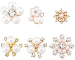 Parel Knopen - Naadloos - Decoratief - Plat Achterkant - Strass - Maken - Sieraden - Bruiloft - Bloemmotief - Sneeuwvlok - Kristal - Boeket - Kleding en Schoenen - 30 stuks in 6 Stijlen