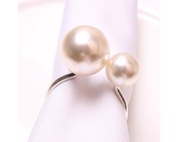 Parel Servetringen - Pearl Napkin Ring - Set van 6 - Zilver
