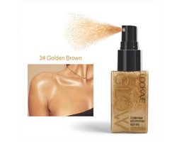 Parelmoer Glitterspray Highlighter Poeder – Goudbruin #3 –Glanzende Make-up Spray voor Gezicht, Lichaam en Haar – Glitter Body Spray – Langdurige Shimmer voor Party, Festival en Dagelijks Gebruik – 30ml