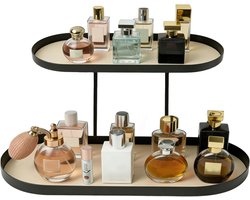 Parfum organiser 2 niveaus - metalen en faux leren make-up tafel - stijlvolle opbergruimte voor cosmetica - ShopVlot