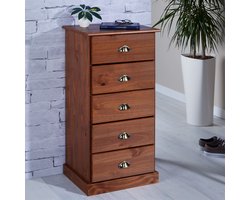 PARIS ladekast met 5 laden en schelpvormige handgrepen in kastanjehout