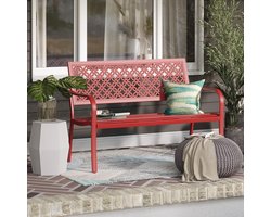 Parkbank 3-zits met Rugleuning en Armleuningen 125x61x86 cm – Vintage Gietijzeren Tuinbank Bossa Nova Rood – Stevige Stalen Outdoor Bank voor Tuin, Balkon en Park – Laura