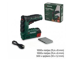 Parkside Tacker - Nietpistool - Spijkerpistool - Elektrisch spijkerpistool - Handtacker - Nagelpistool - Oplaadbare accu - 2000 nietjes - 500 spijkers - nietpistool met nietjes